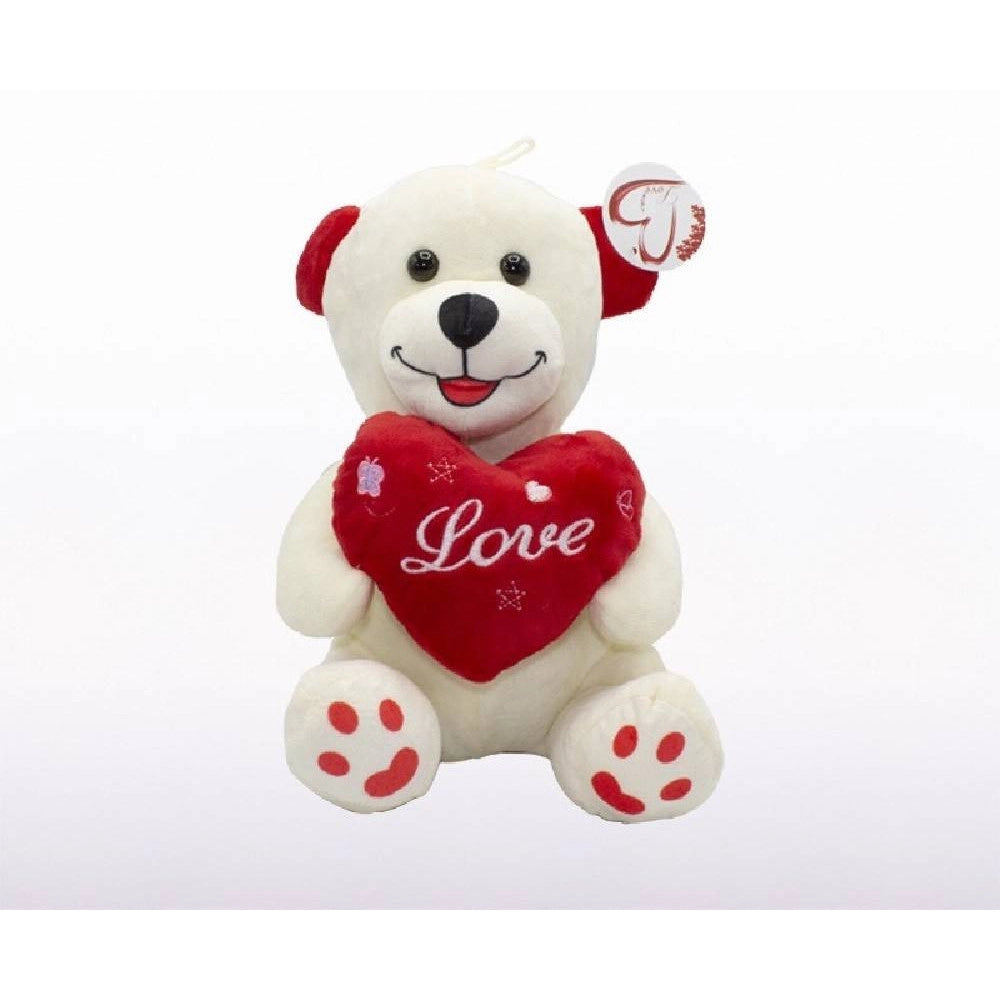 Trade Shop - Orso Peluche Orsetto Con Cuore Scritta Love 16cm Laccio Idea San Valentino 94879 -