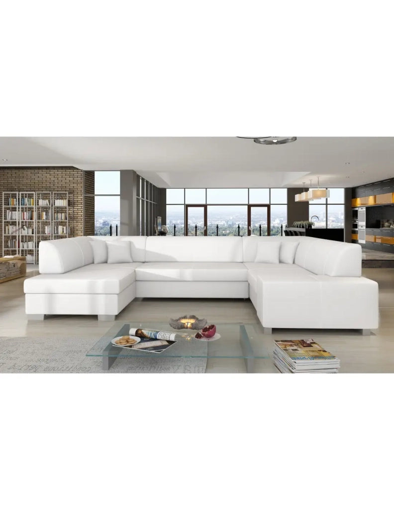 Divano panoramico ad U Bianco convertibile 6 posti HAVANA con contenitore