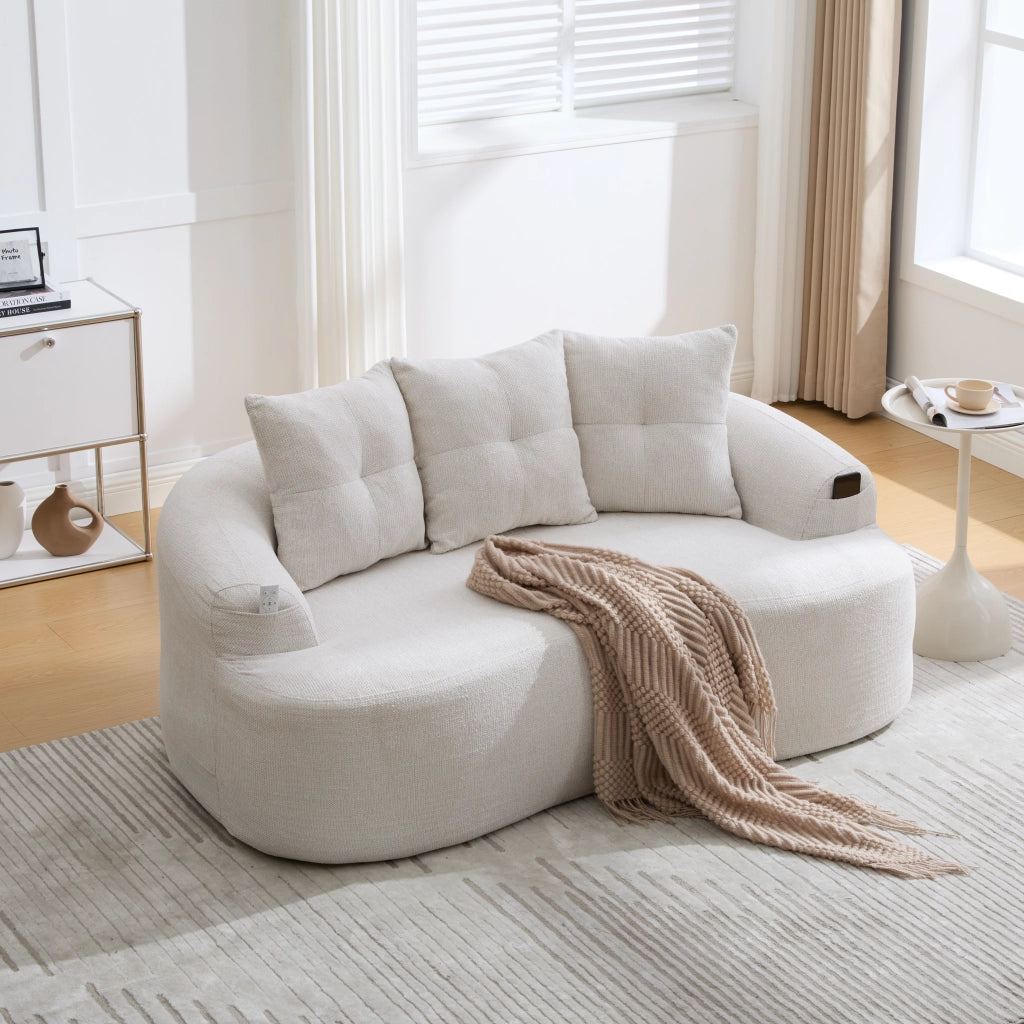 Divano a 2 posti in chenille con molle insacchettate e schiuma compressa senza montaggio beige 164 × 92 × 60 cm