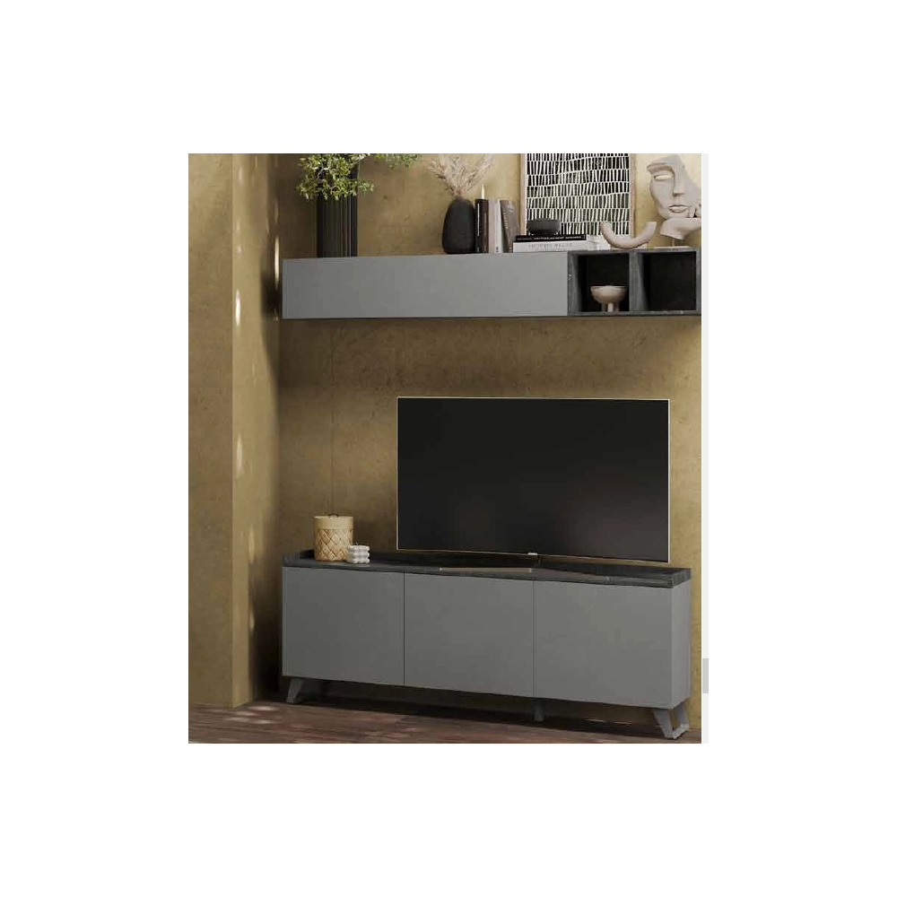 Mobile porta Tv 3 ante Polan 181x42x72h colore ardesia piombo