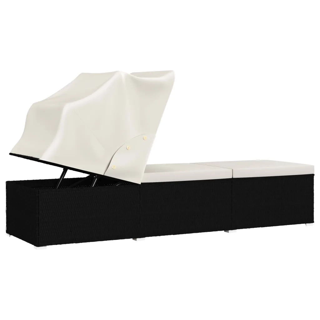 Lettino Prendisole Tettuccio e Cuscino Polyrattan Bianco Crema 46246
