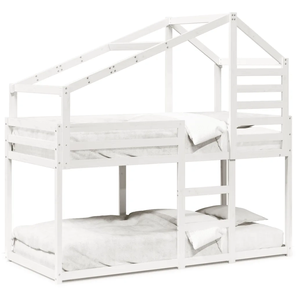 Letto a Castello senza Materasso Bianco 90x190cm Massello Pino 3281965