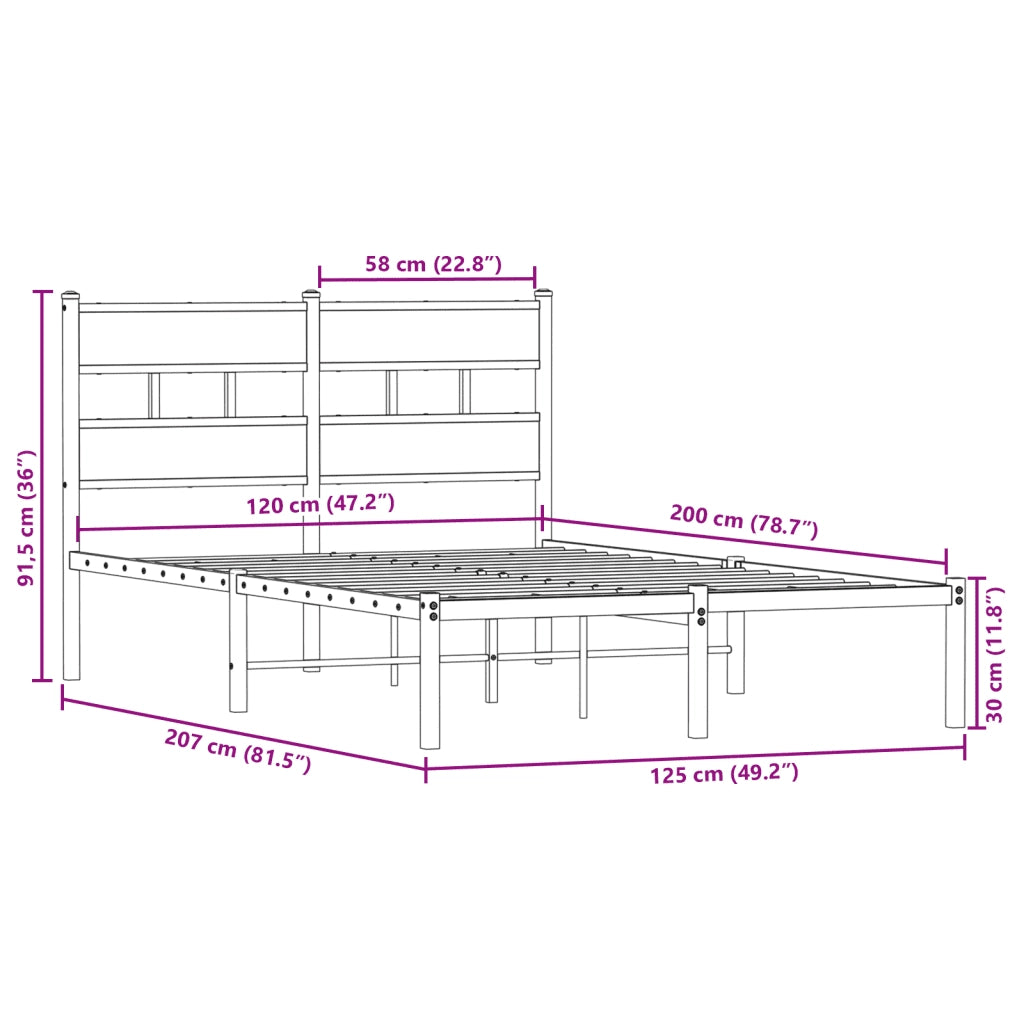 Giroletto senza Materaso in Metallo Rovere Fumo 120x200 cm