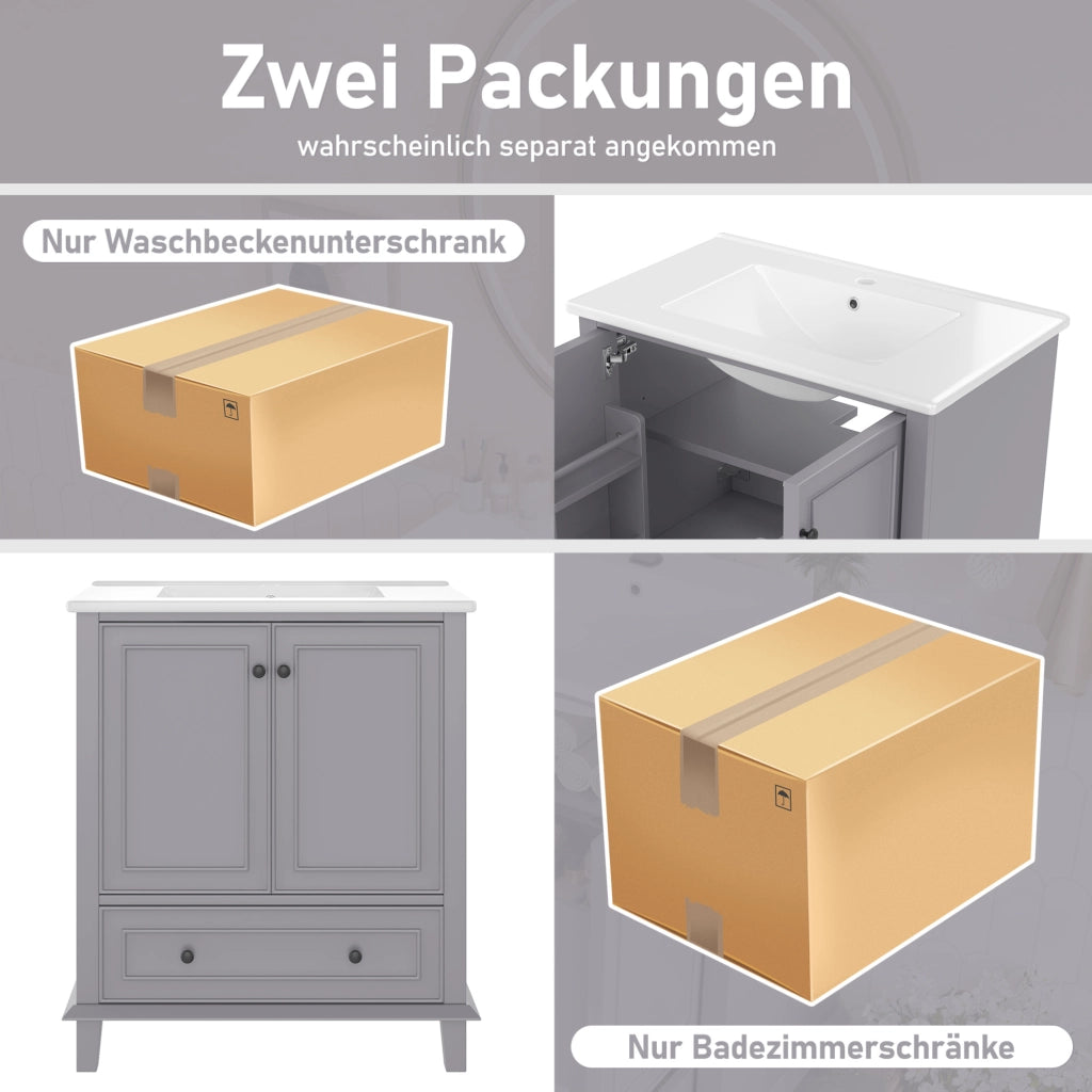 Mobile bagno freestanding grigio con lavabo in ceramica 76x46x87 cm