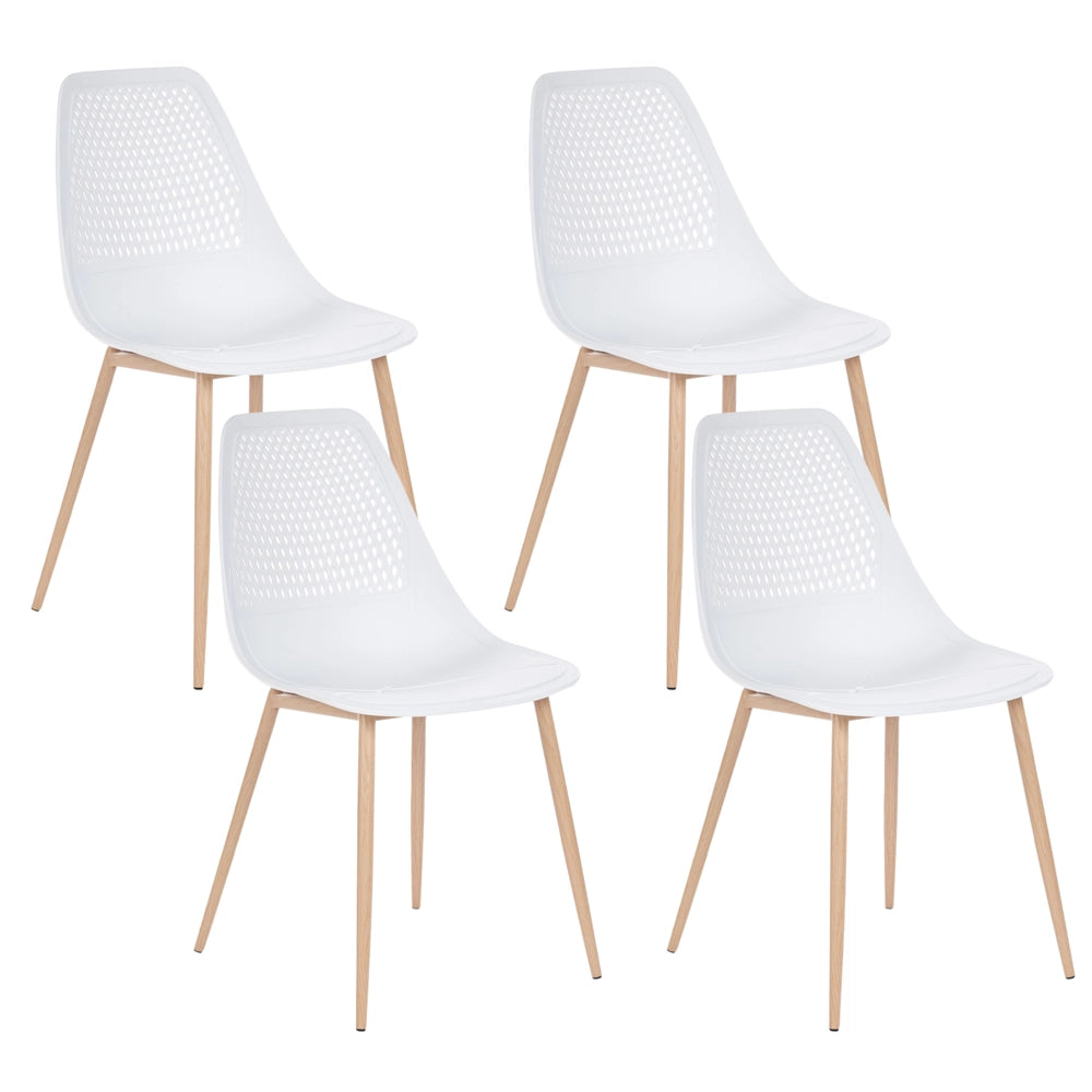 Set di 4 sedie da pranzo Seduta sintetica bianca Gambe in metallo Seduta moderna semplice e minimalista