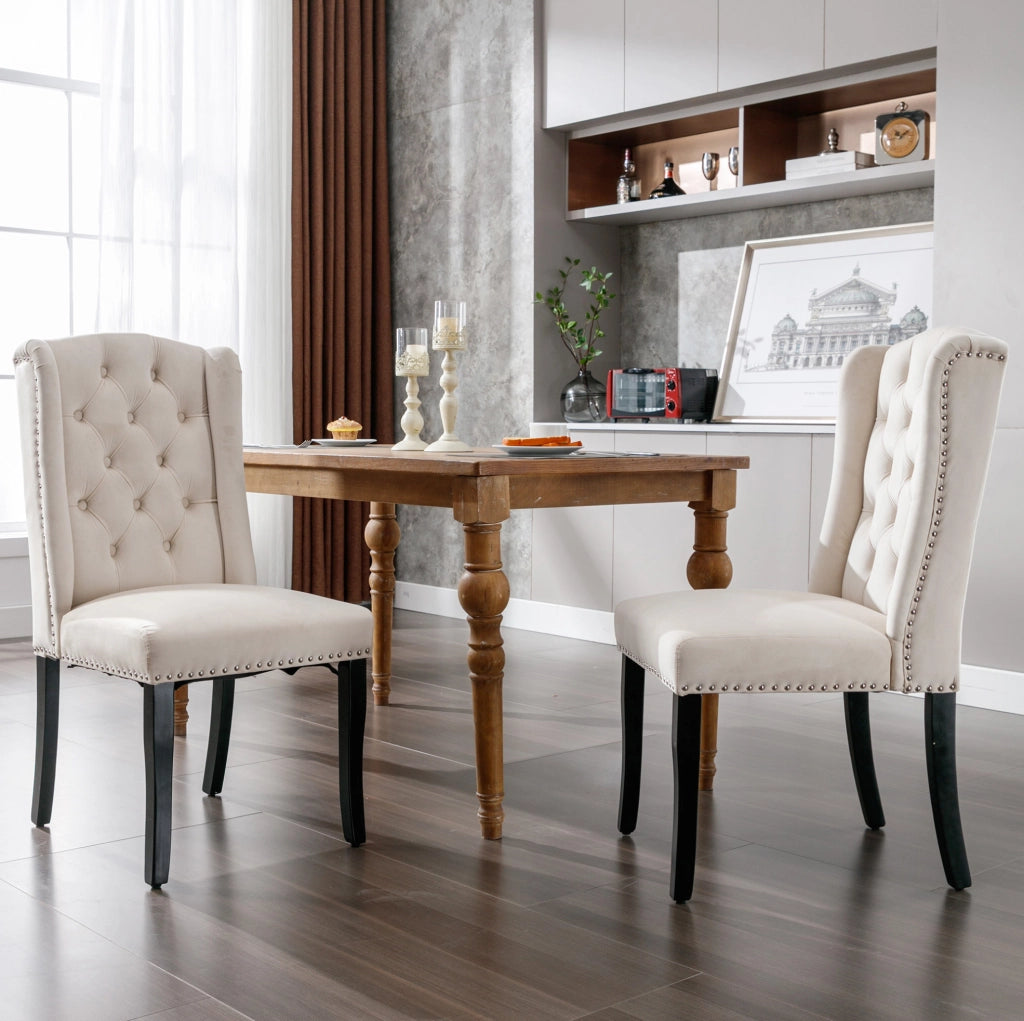 Set di 4 sedie da pranzo in velluto con gambe in quercia beige