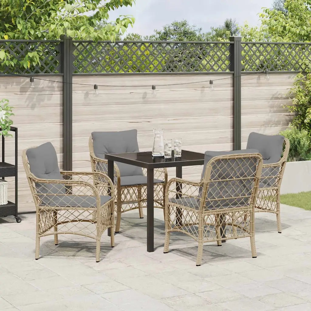Set da Pranzo per Giardino con cuscino 5 pcs Beige polyrattan