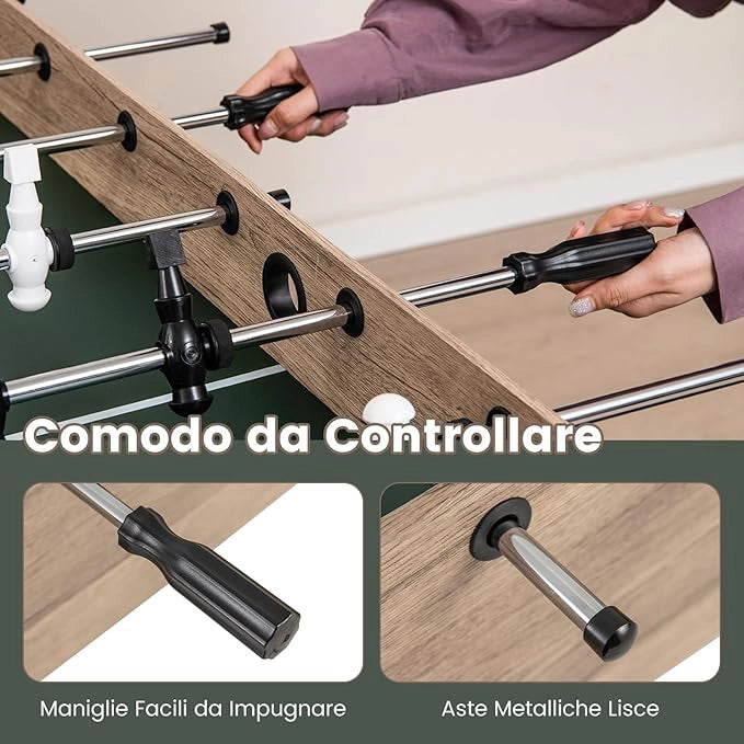 Mini Calcio Balilla, Tavolo Calcio Balilla con 2 Palle e 26 Giocatori, 2 Segnatori, Gioco Calcistico con Livelli Regolabili per Sala Giochi Feste, 137x68x84,5 cm