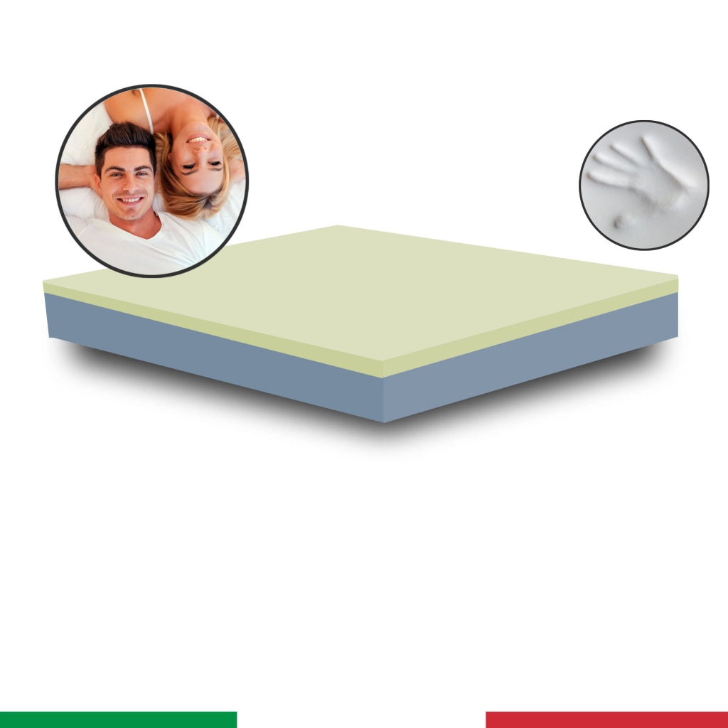 Materasso Memory 200x190, materasso Semirigido dal doppio comfort ALTO 20 CM, Materasso dispositivo medico con DUE cuscini promo, MEMORY NATURE 