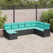 Set Divano da Giardino 8 pcs Nero e Turchese polyrattan