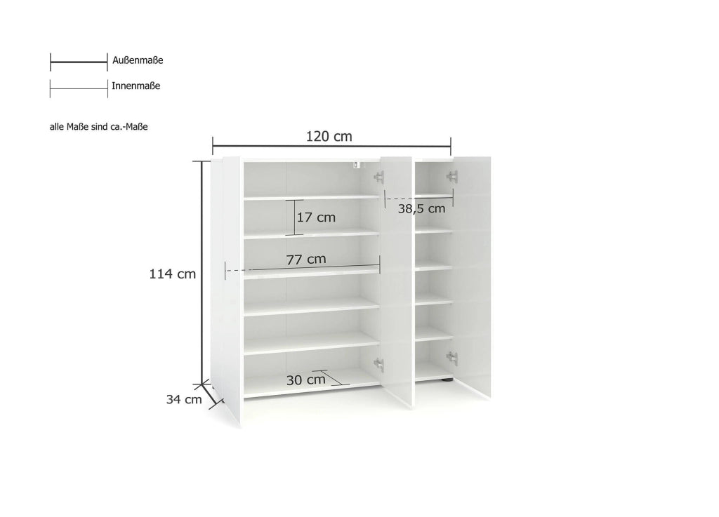 Mobile Portascarpe Alcazar, Scarpiera 24 Paia Made in Italy, 120x34x115h cm Bianco Lucido