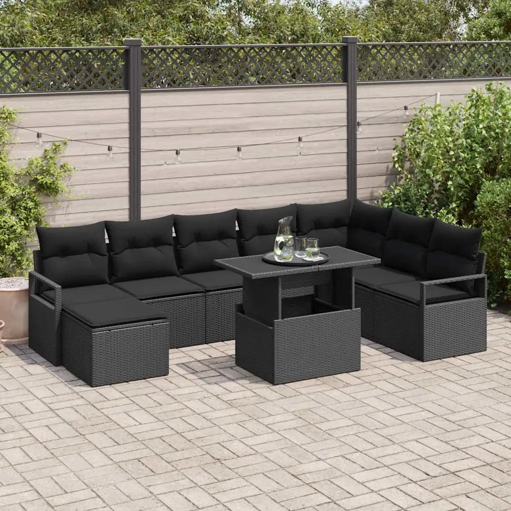 Set Divano da Giardino con cuscino 9 pcs Nero 3348879