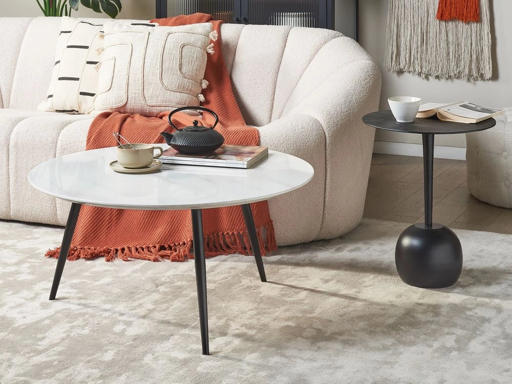 Tavolino da caffè Bianco effetto marmo Base nera Soggiorno Camera da letto Moderno