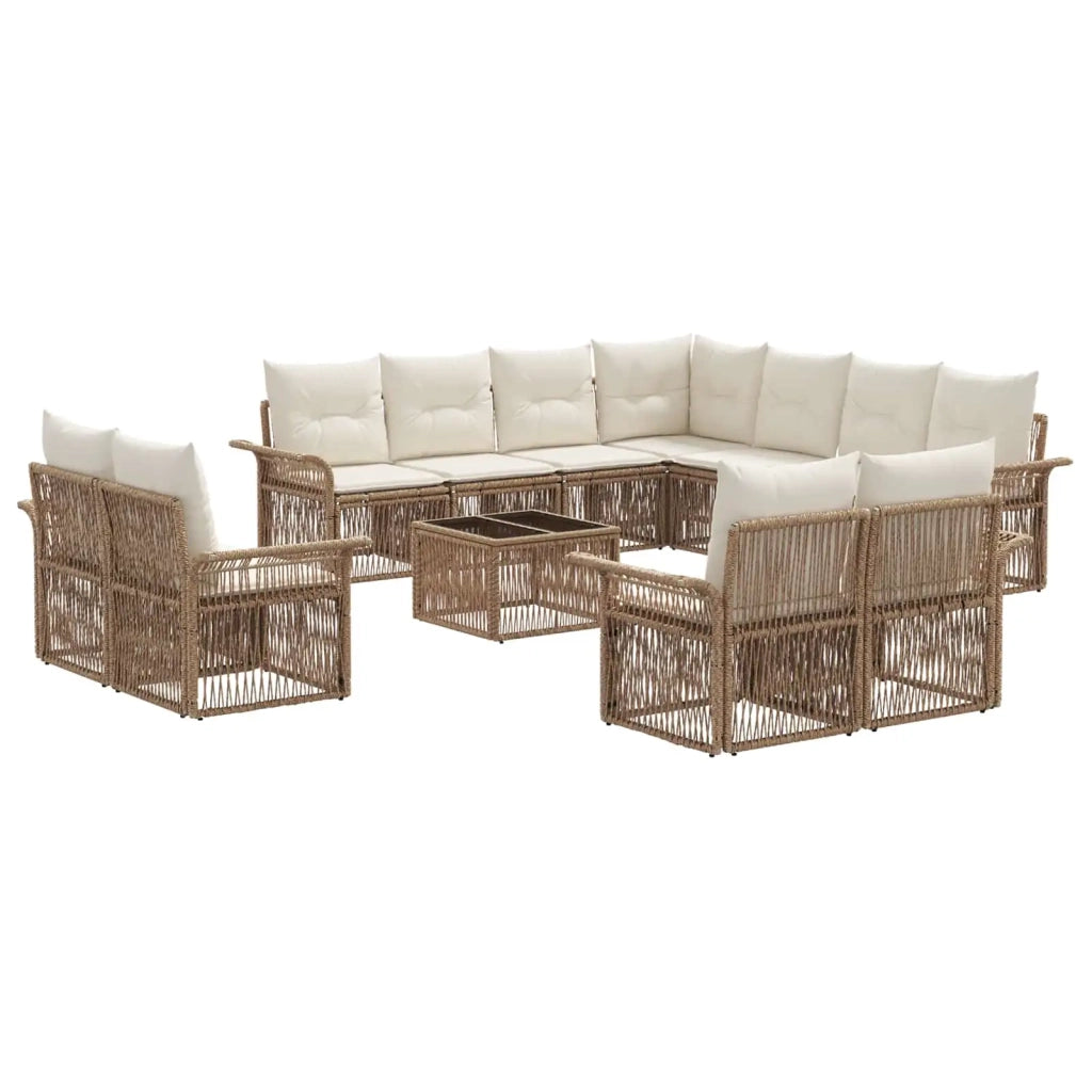 Set Divano da Giardino 12 pcs Beige e Bianco Crema polyrattan