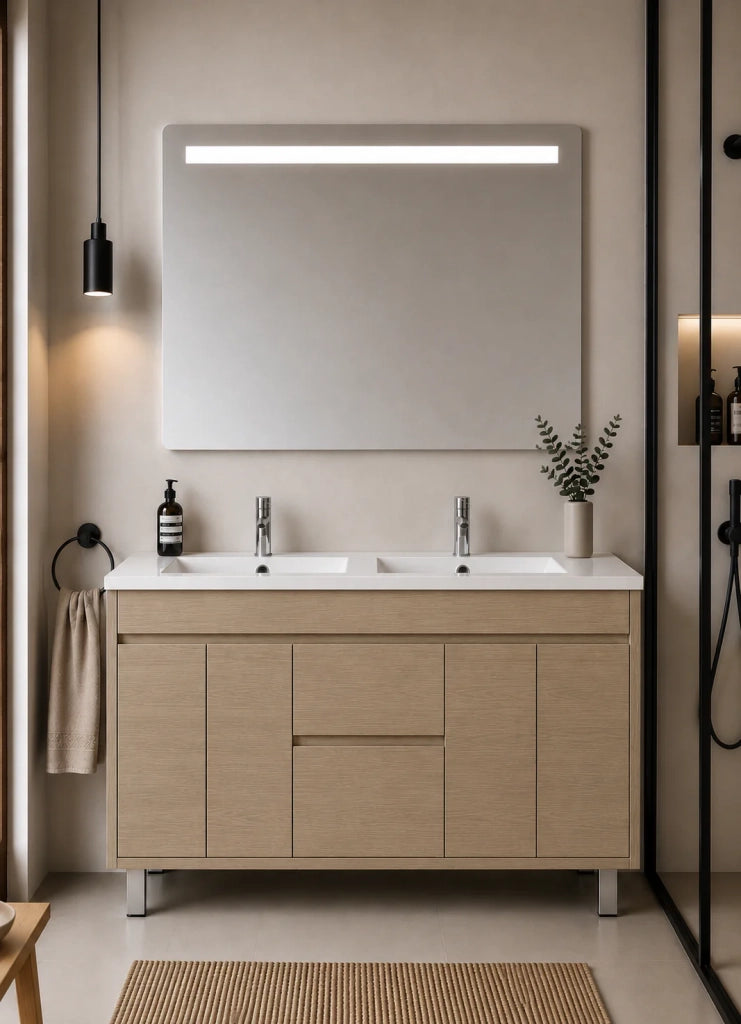 Mobile bagno con lavabo ORIGENBATH ISQUIA senza specchio 120x45 cm doppio lavabo estepa