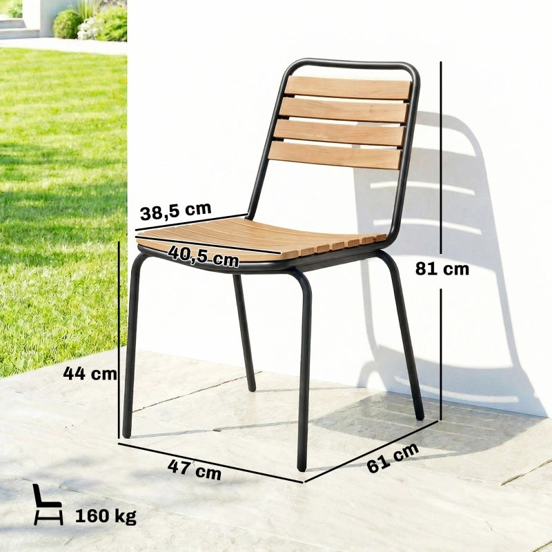 Set di 2 sedie da giardino impilabili in acciaio e legno di eucalipto, colore naturale, portata fino a 160 kg
