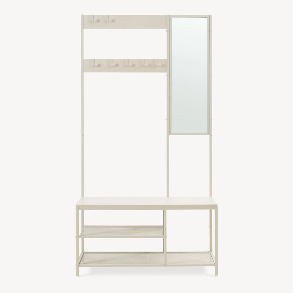 Stand Appendiabiti Napinerg con Specchio Panca e Scarpiera 185 x 98 x 34 cm - Avena Oatmeal [en.casa]