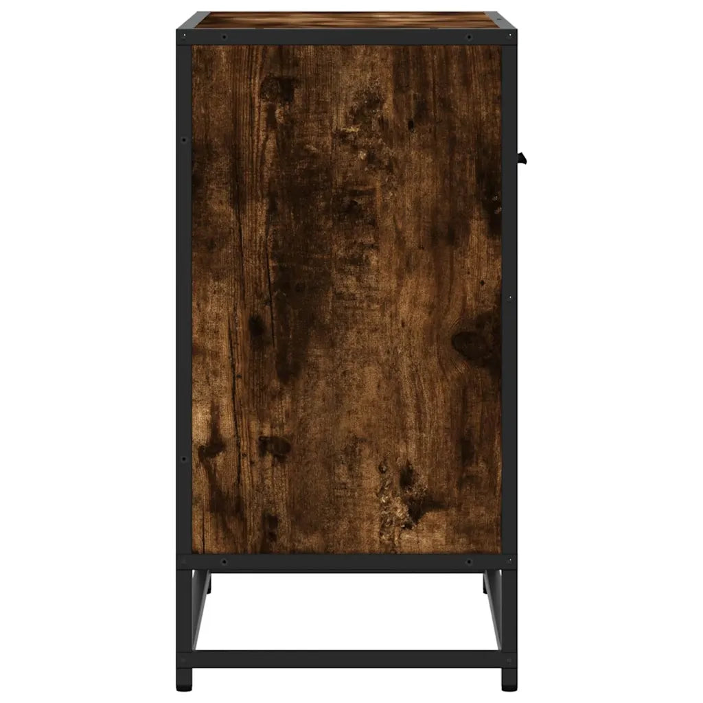 Comodino-Tavolino da notte Rovere Fumo 60x31x60 cm in Legno Multistrato e Metallo