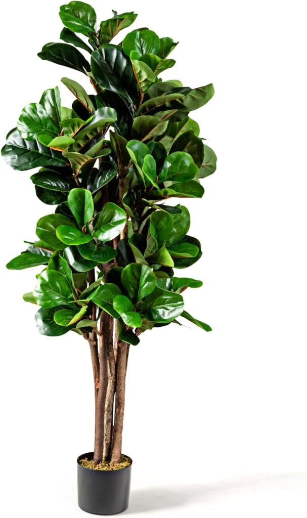 COSTWAY Pianta Finta da Interno da 150 cm, Albero Fico Ficus Artificiale Plastica in Vaso, Pianta Artificiale per Salotto, Camera da Letto e Balcone
