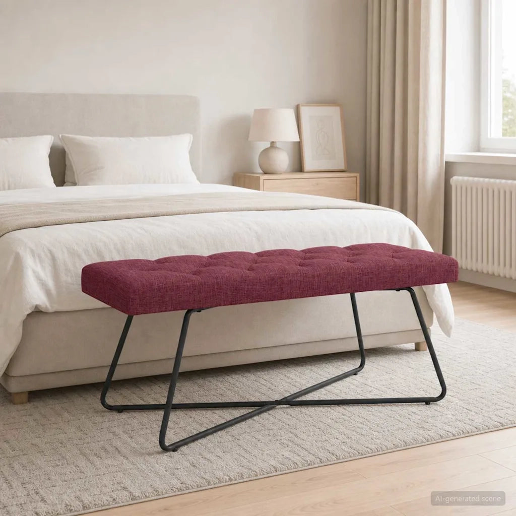 Panchina con bottoni imbottiti Rosso Vino 110 x 40 x 46 cm 42038374