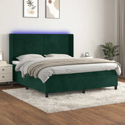 Letto a Molle con Materasso e LED Verde Scuro 180x200cm Velluto 3139460