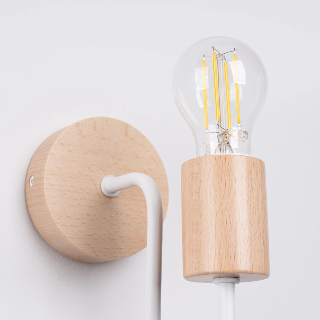 Applique industriale bianca legno PALMOS E27 15W Pure Lume
