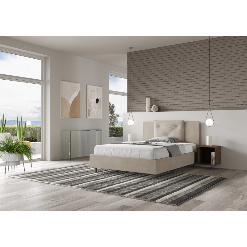Letto imbottito Matrimoniale francese 140x210 cm Appia - Con rete,Microfibra,Sabbia