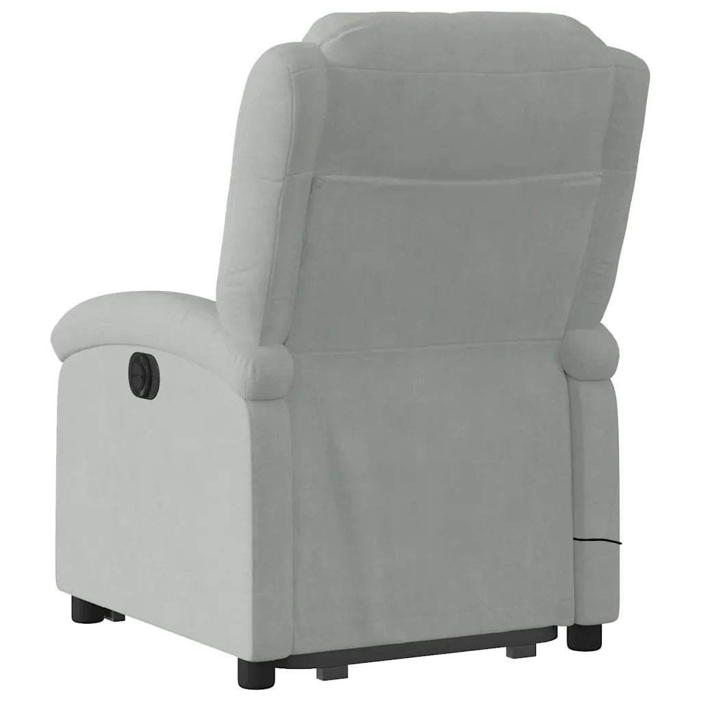 Poltrona | Sedia Relax Alzapersona Reclinabile Grigio Chiaro in Velluto