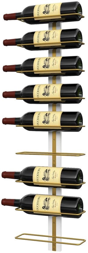 Wijnrek a muro per 9 flessine - wijnrek a muro in legno e metallo nero, appendi bottiglie per cucina, sala da pranzo, bar