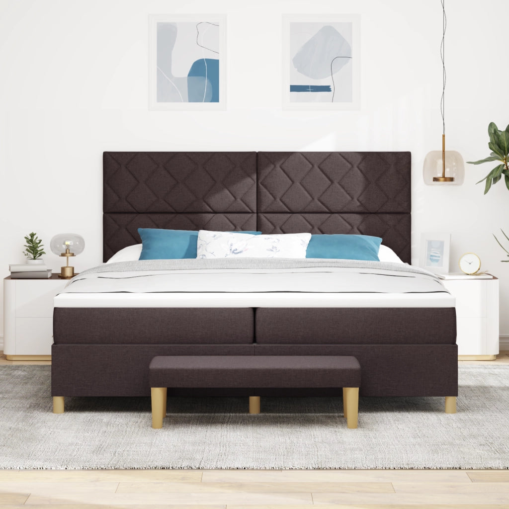 Letto con Box Spring con Materasso e Panchetta Marrone Scuro 200x200 cm Tessuto