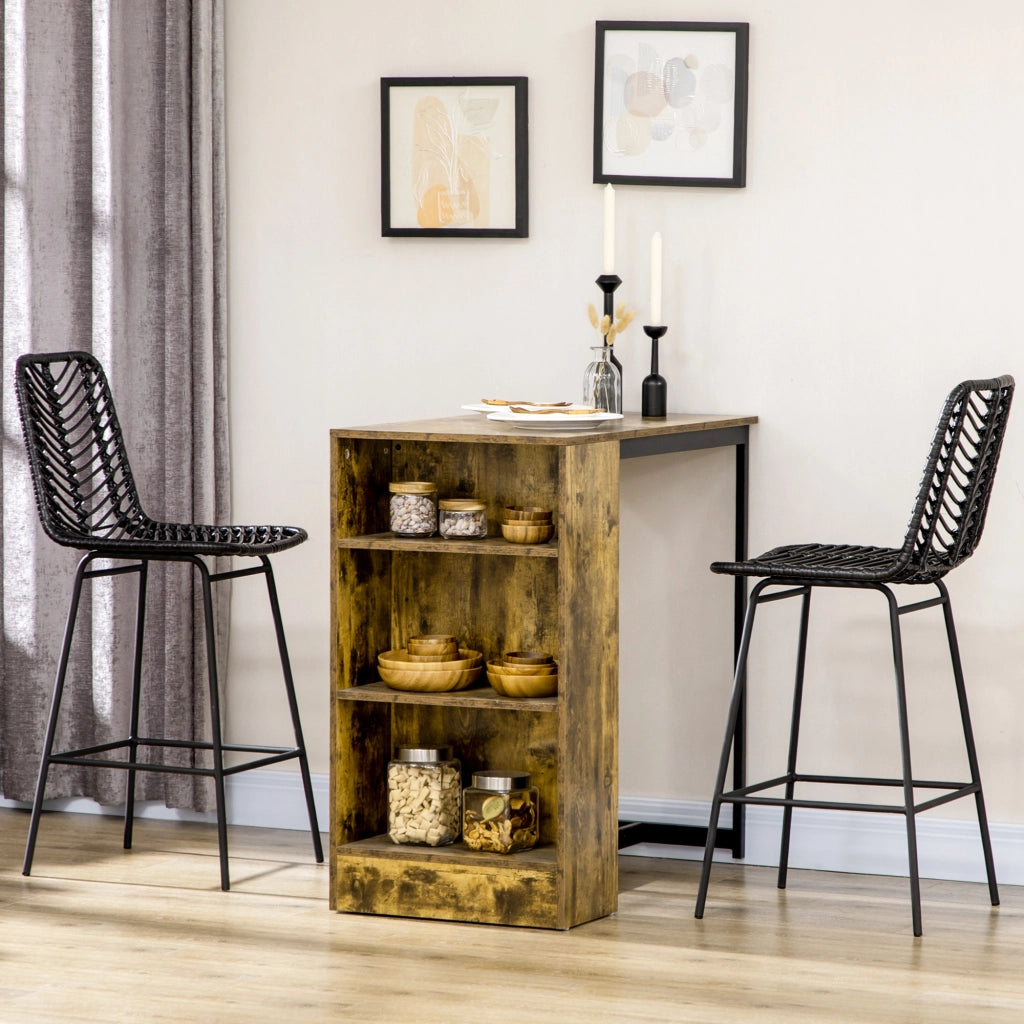 Sgabelli da bar design bohemien con poggiapiedi ¨C zephmum ¨C metallo e rattan, nero, 66 cm