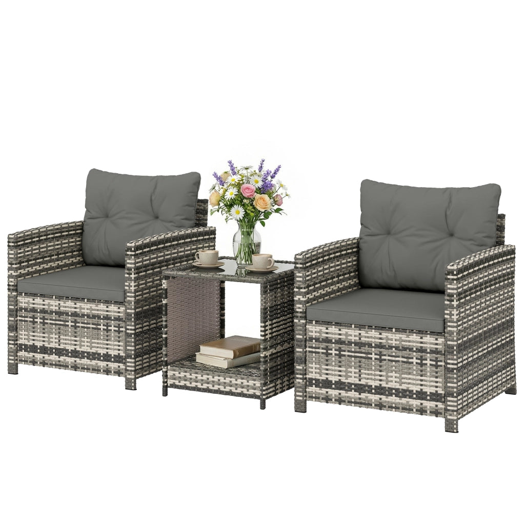 Set Giardino 3 Pezzi con Tavolino e 2 Sedie ¨C zephmum ¨C Grigio Chiaro, Polyrattan, 62x65x75 cm