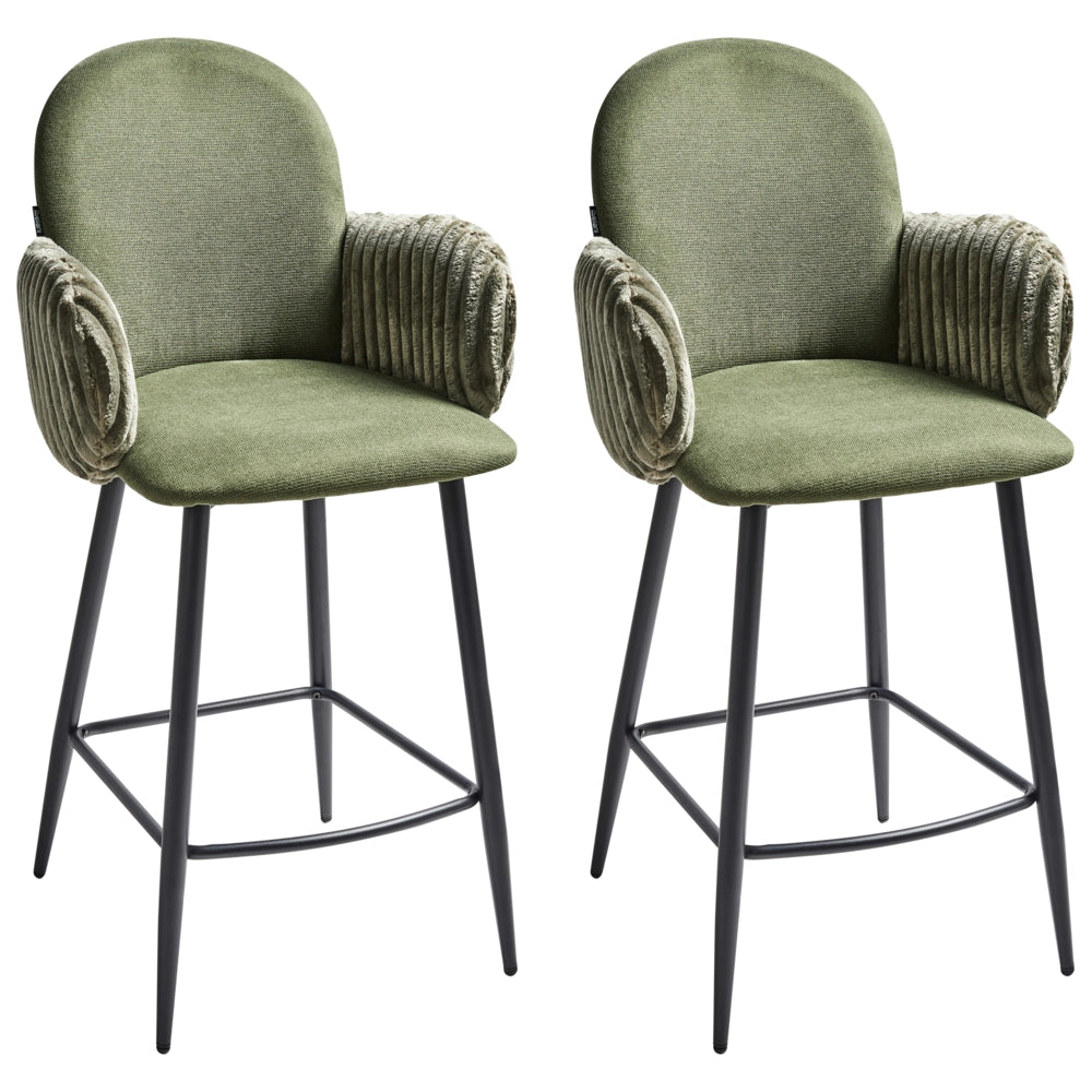 Set di 2 sedie da pranzo in tessuto verde stile retrò seduta rotonda