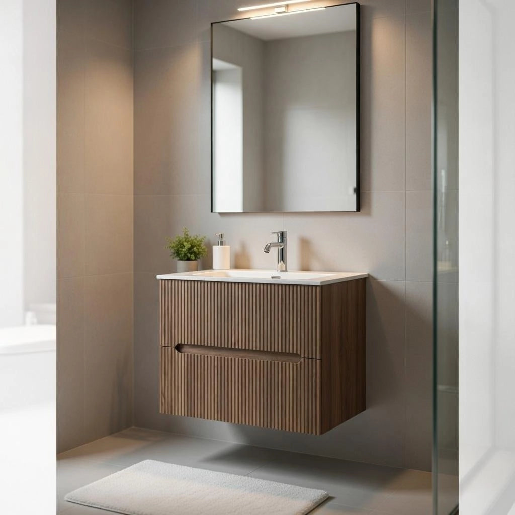 Composizione mobile bagno sospeso con cassetti cm 60 cannettato mod. STICK - Noce Gold
