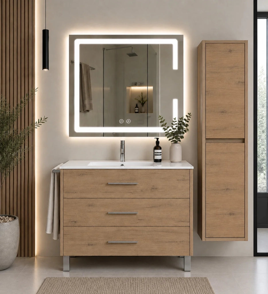 Mobile bagno con lavabo ORIGENBATH RIBERA senza specchio 90x40 cm estepa con colonna