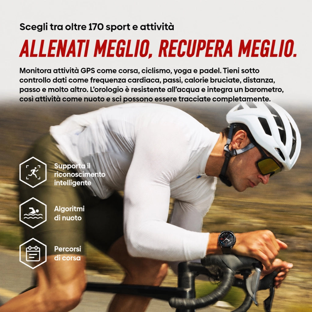 Smartwatch Orologio Intelligente con GPS; chiamate Bluetooth; schermo AMOLED da 1;43"; torcia; impermeabile 5 ATM - nero