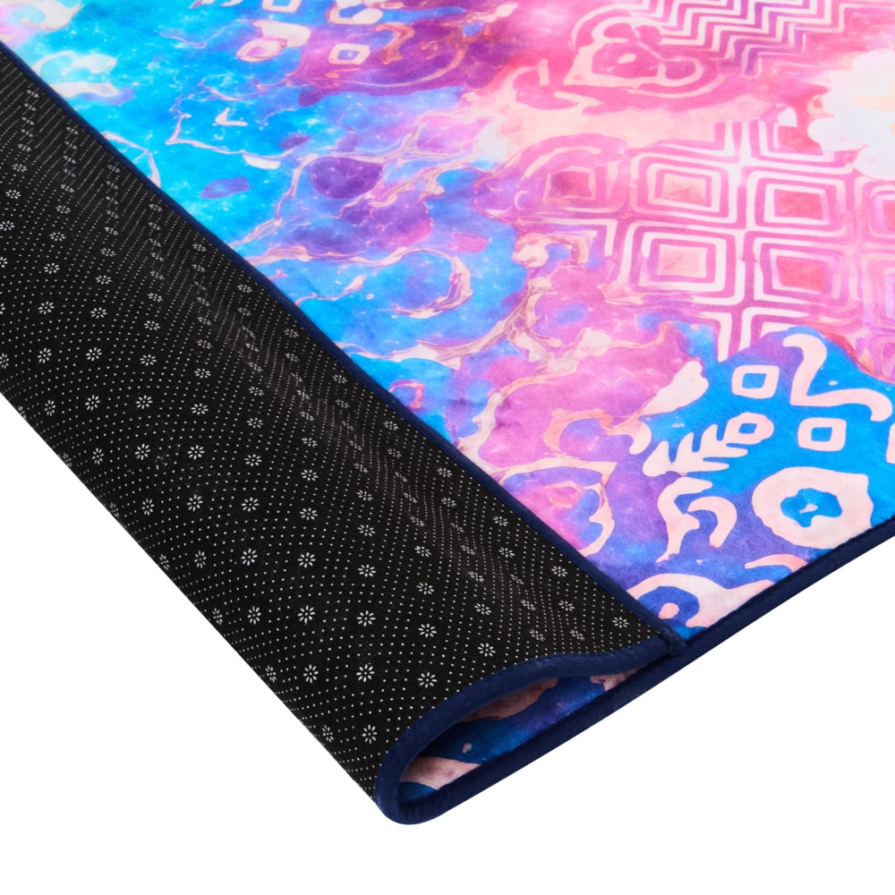 Tappeto multicolore in poliestere 80 x 150 cm tessuto a trama piatta stile orientale boho con vivaci motivi stampati
