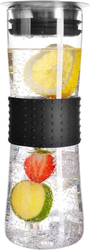 Caraffa in vetro con coperchio e setaccio - 1 litro - nero