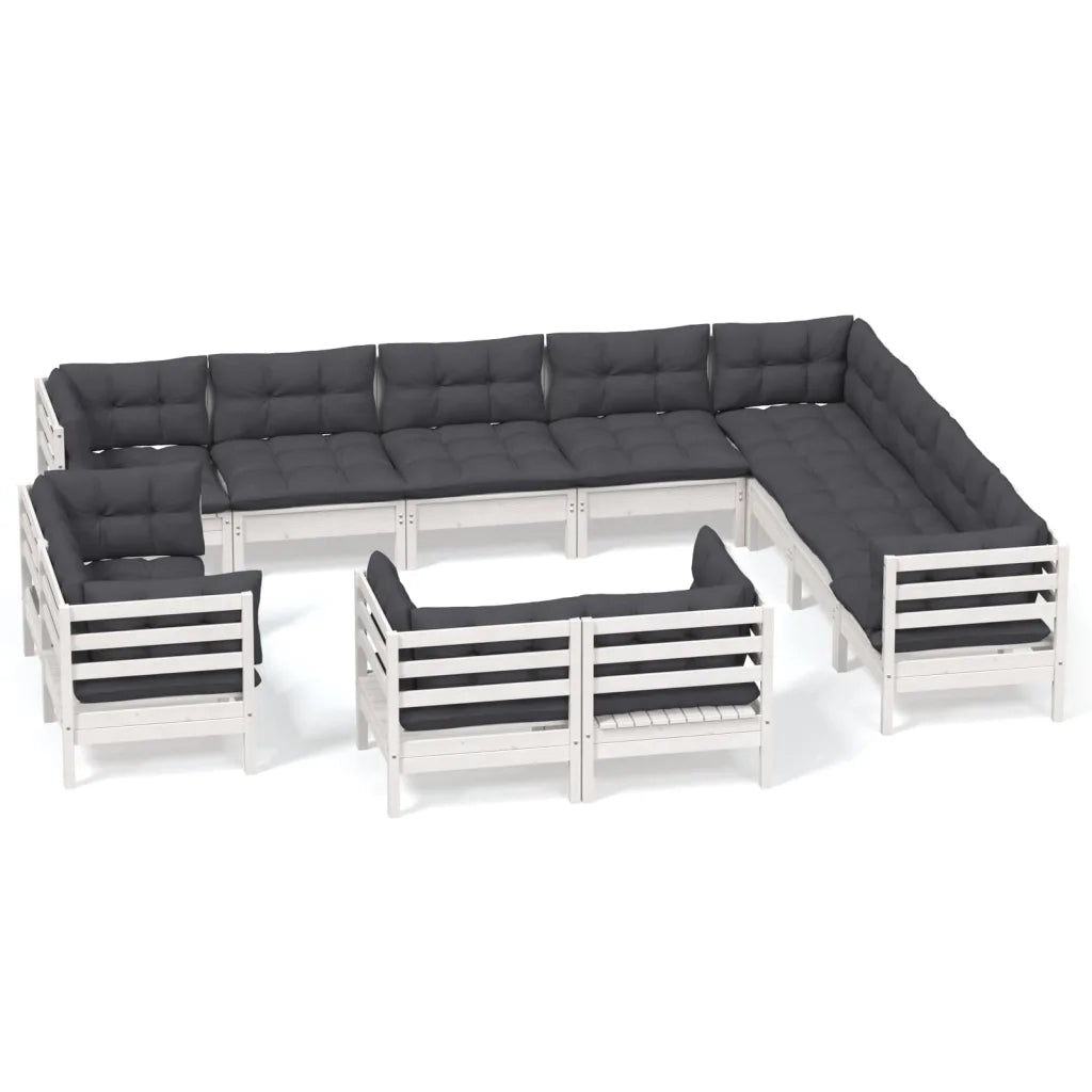 Set Divani da Giardino 12 pz con Cuscini Bianchi Legno di Pino cod mxl 44390