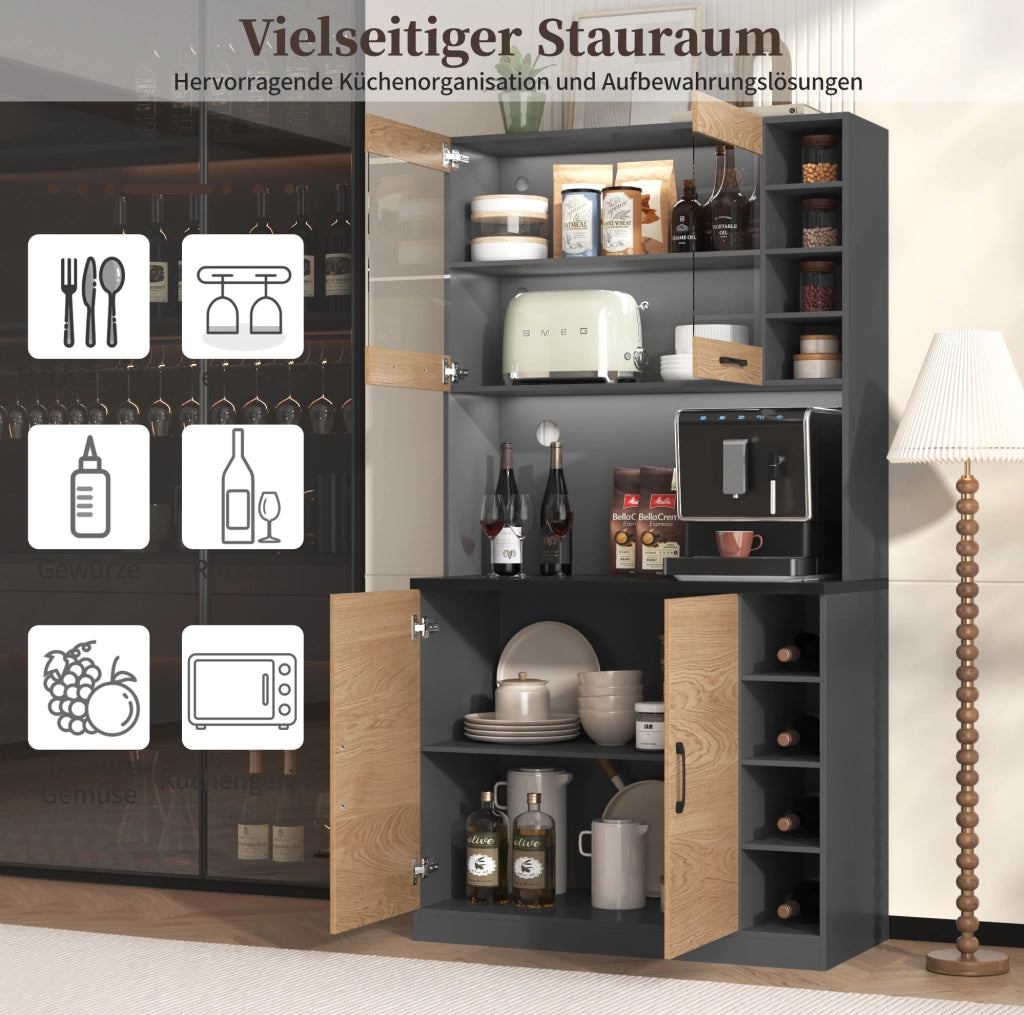 Mobile dispensa cucina con LED e vano microonde 100x47x187 cm