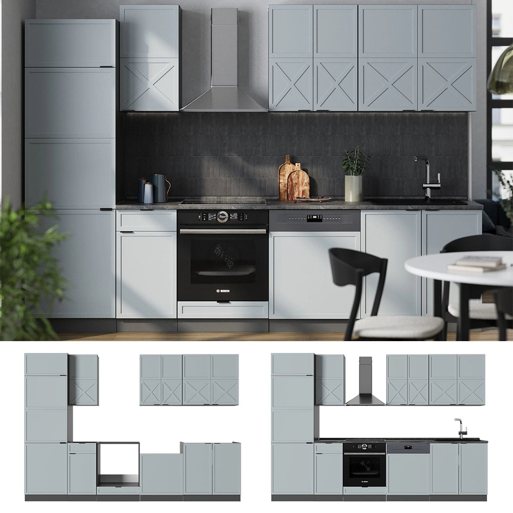 Cucina componibile Fame-Line Blu-grigio chiaro/Antracite 300 cm, PL Marmo Vicco
