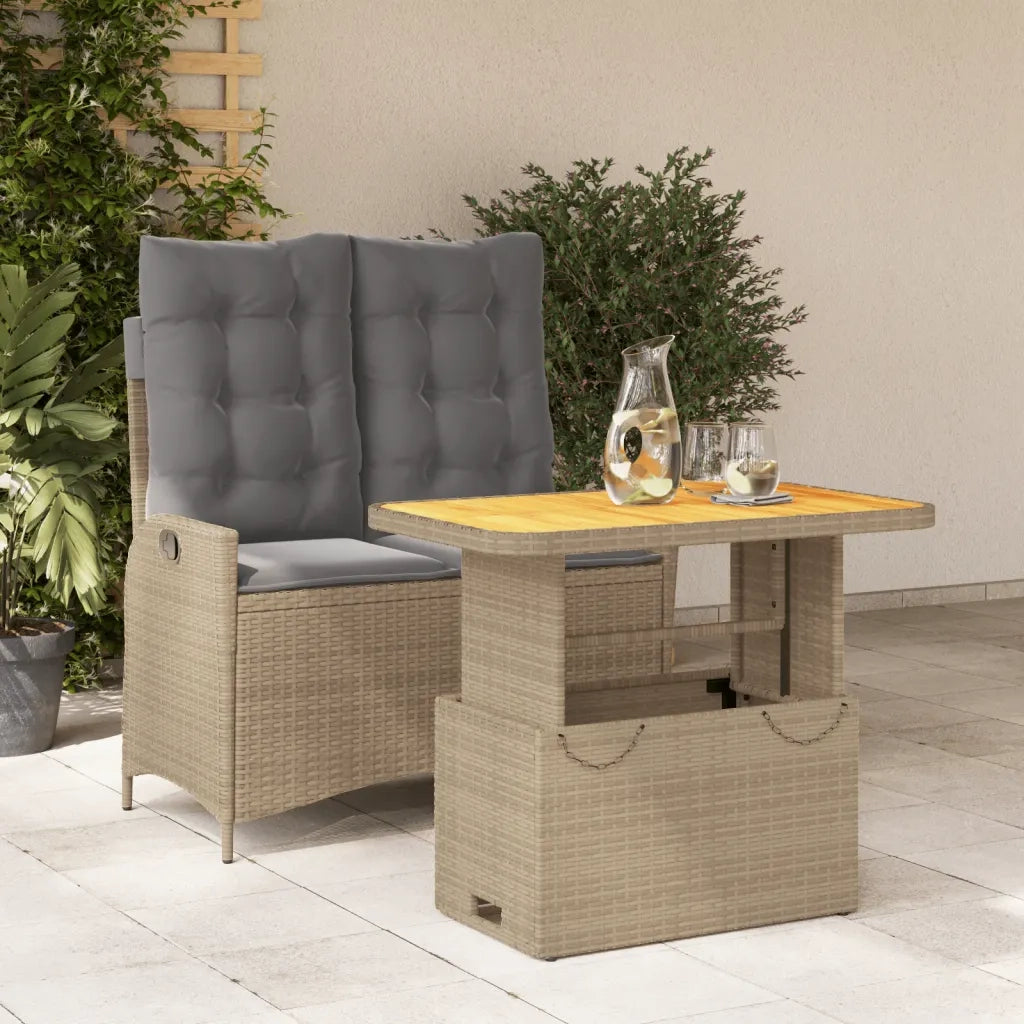 Set da Pranzo da Giardino 2 pz | Set Salotto da Giardino con Cuscini Beige in Polyrattan