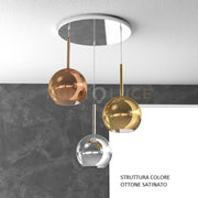 SOSP. OTTONE SAT. TONDA 3 LUCI VETRI TUTTI MEDIO CROMO ORO RAME 1155OS-S3 TM-MC
