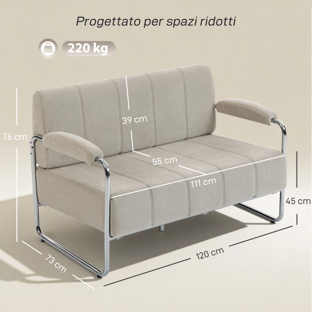 Divano 2 Posti Moderno Tessuto Beige ¨C Zephmum ¨C 120x73x76 cm