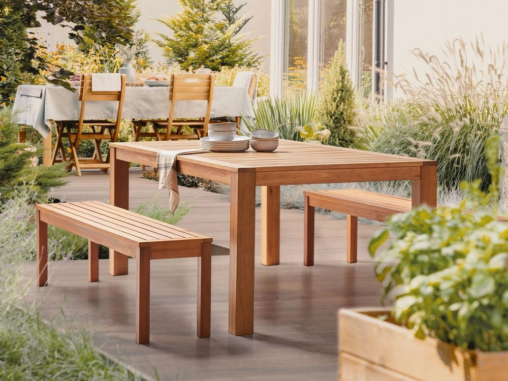 Panchina da Giardino Rustica in Solido Legno di Eucalipto Naturale 170 cm