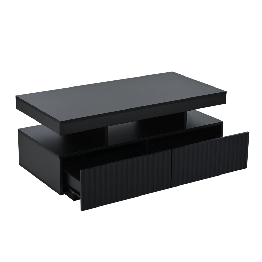 Tavolino da caffè con 2 cassetti; LED e vano aperto per soggiorno; nero 100×50×45 cm
