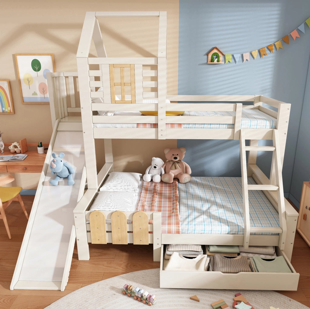 Letto a castello 90x200/140x200 con scivolo e cassetto