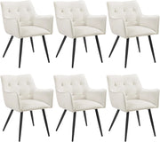 Set di 6 Sedie da Pranzo Moderne, Sedie da Cucina con Schienale e Braccioli, Poltroncine Imbottite con Gambe in Metallo, per Salotto, Ufficio e Cameretta, in Velluto, Crema, BH374cm-6