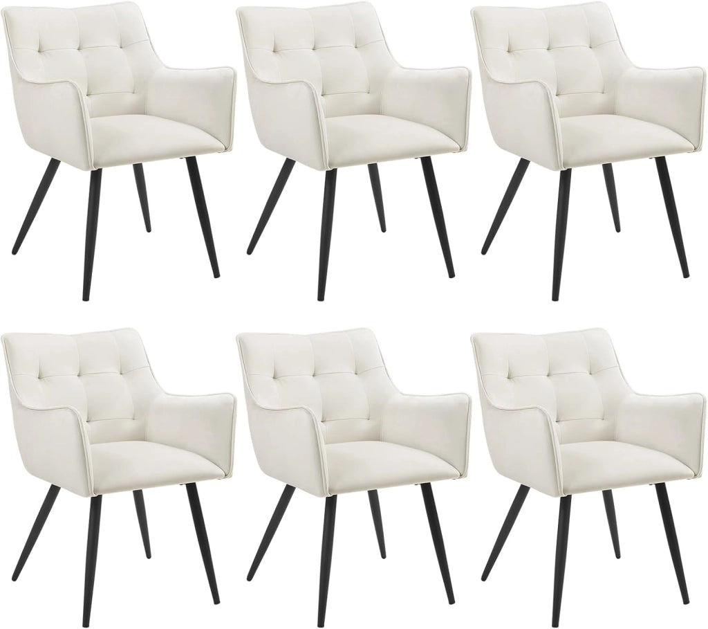 Set di 6 Sedie da Pranzo Moderne, Sedie da Cucina con Schienale e Braccioli, Poltroncine Imbottite con Gambe in Metallo, per Salotto, Ufficio e Cameretta, in Velluto, Crema, BH374cm-6