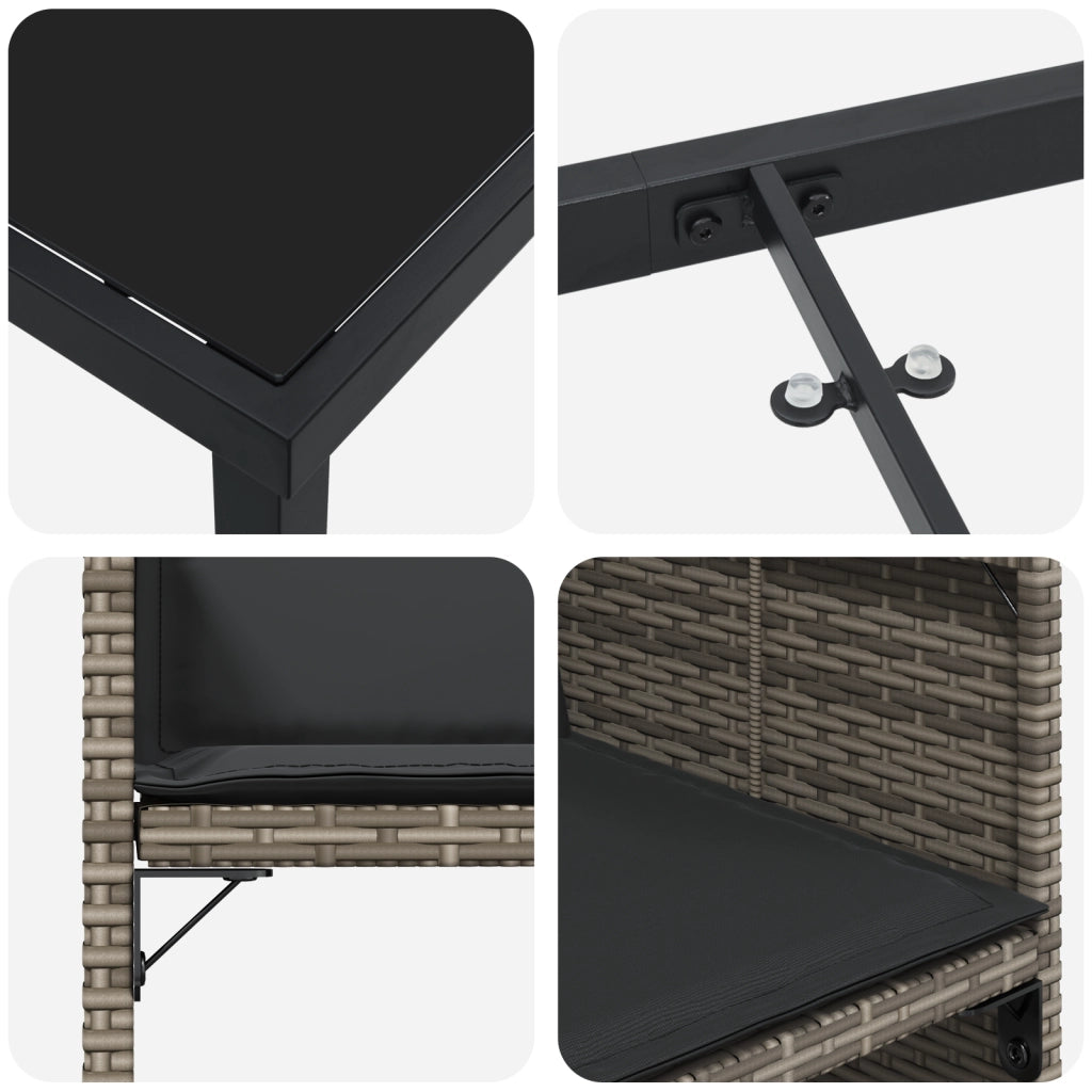 Set da Pranzo da Giardino 5 Pezzi con Cuscini Grigio in Polyrattan